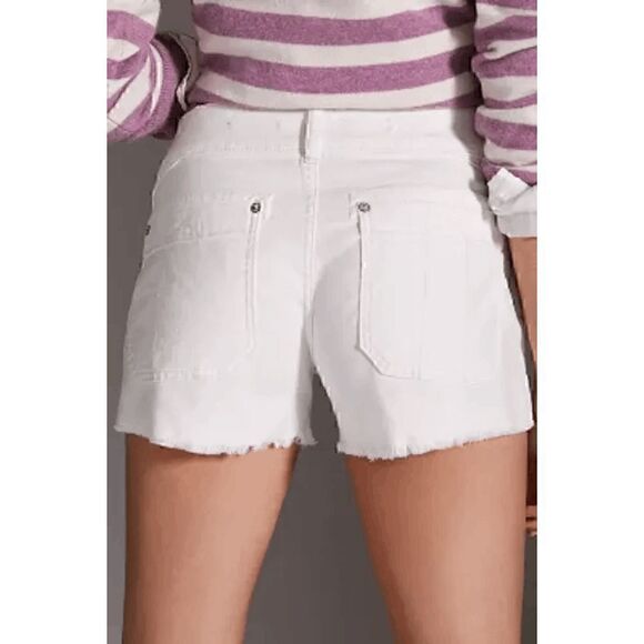 Pilcro Anthropologie White Double Button Stitch Cutoff Denim Shorts Size 27 - Picture 2 of 9